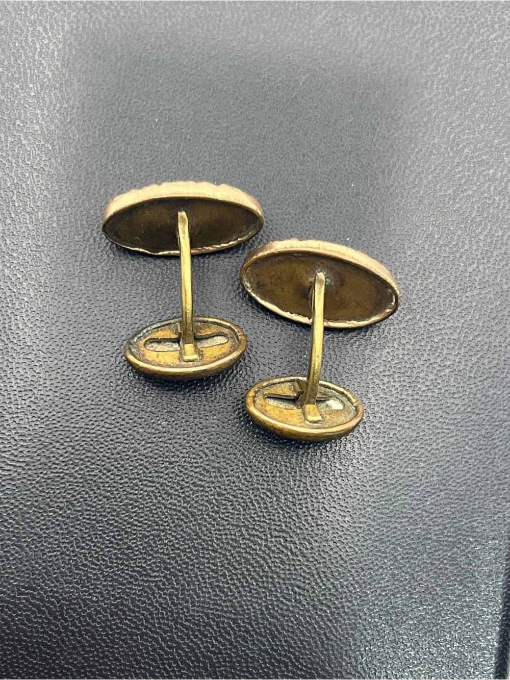 Victorian cuff links blue crescent moon scroll embossed design gold tone vintage